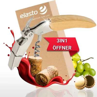 Obrázek produktu pro Číšnický nůž 3v1 "Elite" - otvírák na víno z nerezové oceli s bambusovou rukojetí - profesionální vývrtka, řezač fólie a otvírák na lahve - stříbrný