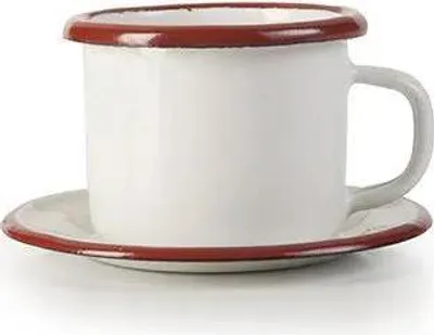 Produktbild von Espressotasse mit Untertasse Ibili-Bordeaux, emaillierter Stahl, 5x5 cm, weiß/rot