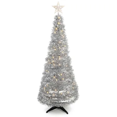 Produktbild von Pop Up Tannenbaum mit LED Beleuchtung - silber / 150 cm - mit integrierter 120 LED Lichterkette