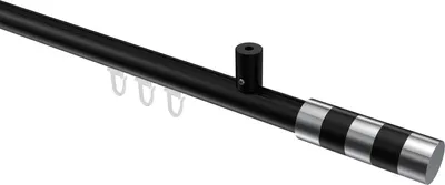 Produktbild von Interdeco Innenlaufstange / Gardinenstange mit Innenlauf Schwarz, Typ Sonius Mavell (Zylinder Bicolor) Deckenmontage, 20 mm Ø 1-läufig, 220 cm