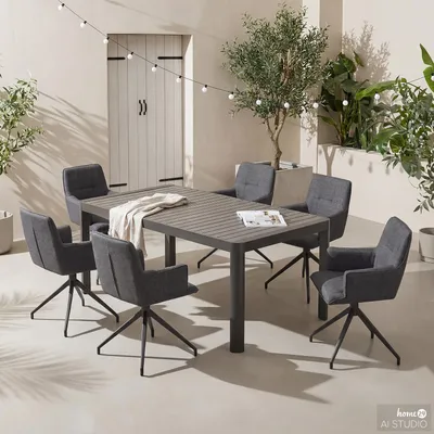 Produktbild von home24 Gartenessgruppe - 7-teilig - Stahl / Polyester