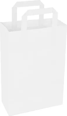 Produktbild von 250 Papiertragetaschen mit Flachhenkel 28 x 22 x 10 cm Weiß - Papiertüten  Papiertasche Kraftpapiertüten