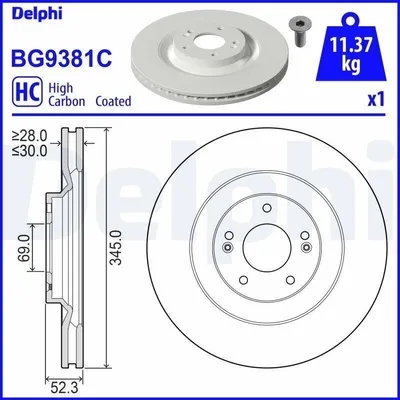 Produktbild von 2x DELPHI Bremsscheibe BG9381C für HYUNDAI i30 Schrägheck (PDE PD PDEN) 52 3mm