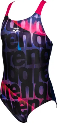 Image de Maillot de bain une pièce Arena Waves JR V Back pour fille, bleu marine, violet, magenta, taille 140
