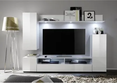 Image de Meuble TV, Ensemble TV avec LED, 3 Portes, 208 x 33 x 165 cm, Mélamine Blanc Mat et Brillant