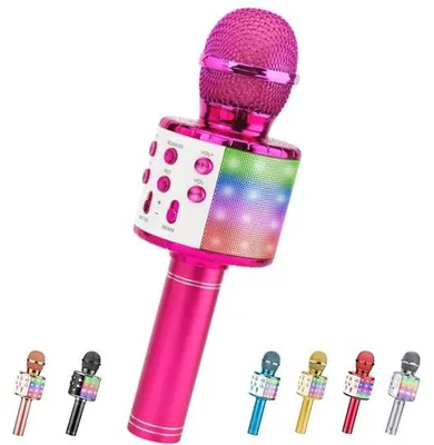 Obrázek produktu pro Bezdrátový karaoke mikrofon s LED světlem a reproduktorem pro děti – přenosný karaoke přehrávač, kompatibilní s Androidem/iOS a PC
