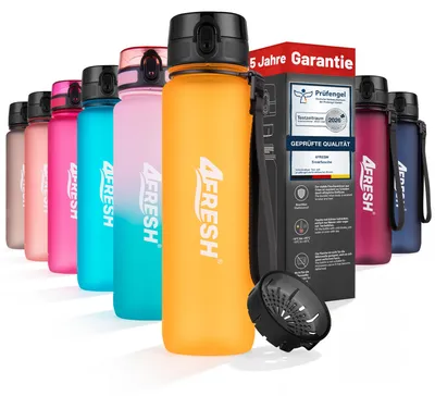 Produktbild von 4FRESH Trinkflasche 1000 ml aus Tritan – BPA-freie Wasserflasche mit Sieb, auslaufsicher, 1-Klick-Öffnung & Trageschlaufe