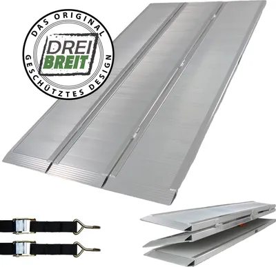 Produktbild von DREIBREIT by TRUTZHOLM Alu Auffahrrampe 222 cm 2-fach klappbar Tragkraft 1650 kg geriffelt massiv