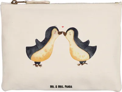 Produktbild von Mr. & Mrs. Panda Federtasche Pinguin Liebe Grösse XL Große - Weiß - Geschenk, Freundin, Pouch, Kosmetiktasche, Hochzeitstag, Vertraut, Etui, Hochzeit, Kulturbeutel