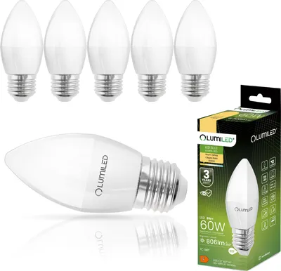 Produktbild von LUMILED B35 E27 LED Lampe 8W (ersetzt 60W), 806 Lumen, Kerze Milch Glas Leuchtmittel in Kerzeform 3000K Warmweiß Birne Lampen 180° Grad Abstrahlwinkel LED Lampenn Kerzenbirnen 6er-Pack