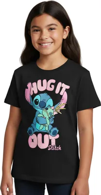 Produktbild von Disney Lilo & Stitch T-Shirt für Mädchen - Hug it out Oberteil Kinder Shirt kurzärmlig Schwarz 134-140