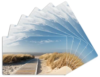 Produktbild von Wallario Frühstücksbrettchen 6er Set aus Glas, je 14 x 23 cm, mit rutschfesten Füßen, Motiv Auf dem Holzweg zum Strand