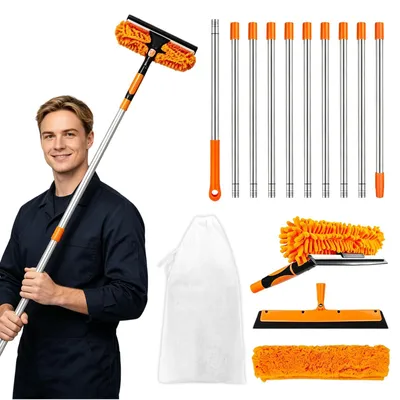 Teleskop-Fensterreiniger 4,5 m, 2-in-1 Fensterwischer, orange
