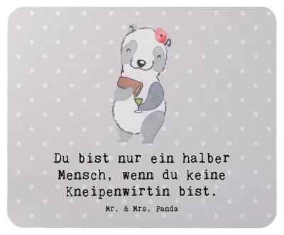 Produktbild von Mr. & Mrs. Panda Mauspad Kneipenwirtin Herz - Grau Pastell - Geschenk, laptop mousepad, mousematte, Lustig, Bar, Gaststätte, Mouse Pad, Kneipe