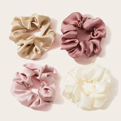 Seiden Scrunchies Haaraccessoires für Damen und Mädchen - Set von 3 - Schwarz