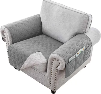 Produktbild von Sesselschoner 1 Sitzer Sofaschoner Universal Wasserdicht Reversibel Gesteppte Gepolsterter Sofaschutz Sesselauflage Möbelschutz, Hellgrau