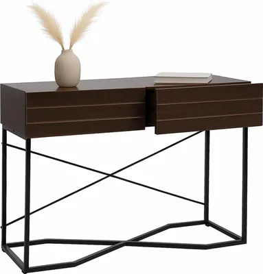 Image de Table console HWC-P47, table de téléphone table d'appoint, tiroir mélamine industrielle 81x120x40cm ~ aspect noyer