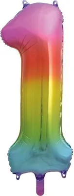Produktbild von Folienballon Zahl 1 bunt regenbogen