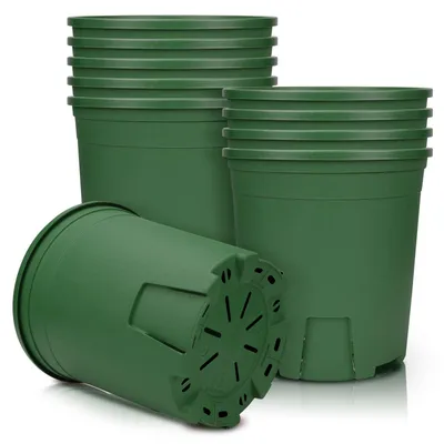 Image de Lot de 5 pots de fleurs en plastique vert, pour intérieur et extérieur