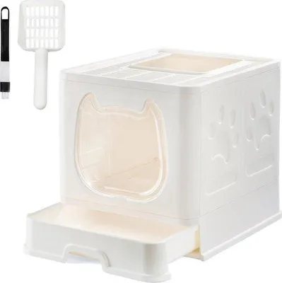 Produktbild von Famanu Katzenklo mit Deckel für kleine und mittelgroße Katzen - Überdachte Eingänge und tragbares Design