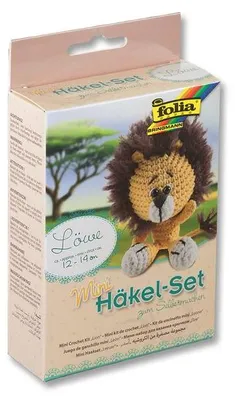 Produktbild von folia 23901 - Mini Häkelset Löwe, Komplettset zur Erstellung von einem selbst gehäkelten niedlichen Löwen, ca. 14 cm groß, für Kinder ab 8 Jahren und Erwachsene, als Geschenk