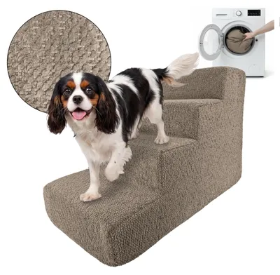 Produktbild von Muralo Treppe für Hund und Katze Rampe HUNDETREPPE Treppe für Haustiere 4 Stufen Beige Bouclé Stoff