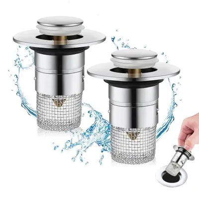 Obrázek produktu pro 2 kusy dřezové zátky se sítkem na vlasy, dřezová zátka pro odtok 28-32 mm, univerzální vyskakovací odtokové sítko