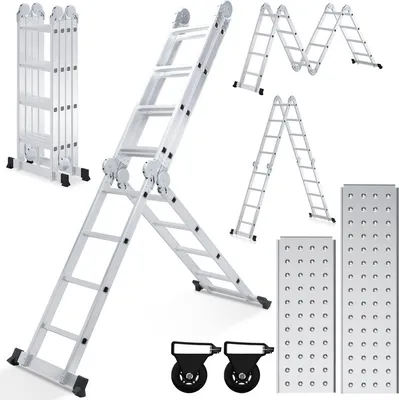 Produktbild von Jiubiaz Mehrzweckleiter Multifunktionsleiter Klappleiter Teleskopleiter A-Rahmenleiter 4x4 470cm Anlegeleiter Stehleiter Haushaltsleiter Aluleiter