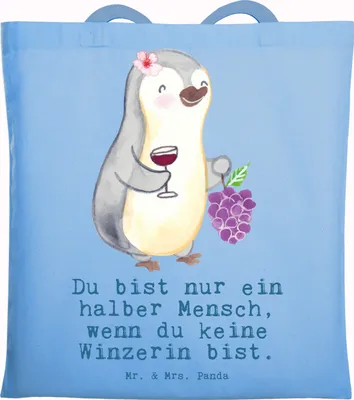 Produktbild von Mr. & Mrs. Panda dokumententasche Winzerin Herz - Sky Blue - Geschenk, Tote Bag, Einkaufstasche, Jutebeutel, Büchertasche, Laptoptasche, Tasche