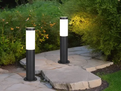 Produktbild von 2er Set LED Sockelleuchten Außenleuchte Wegbeleuchtung Edelstahl Schwarz, H:45cm