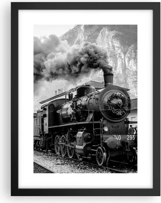 Produktbild von Gerahmtes Poster - Schwarzer Rahmen - Zug Schwarzweiß Rauch - 30x40 cm - Wand Bild - Wanddeko - Wandbilder - Kunstposter - Wandposter - Bilderrahmen - Bilder - Kunstdruck - Wandbild - P2BPA30x40-4315