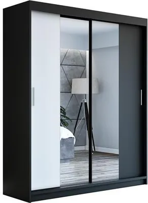 Produktbild von Schwebetürenschrank, 2-türig Schrank mit Spiegel! Moderne Garderobe für Kleidung. Verschiedene Farben (Weiß, Schwarz, Somona) Kleiderschrank NEO 180 cmSchwebetürenschränke,  kleiderschränke, , schwebetürenschrank, schwebetürenschrank spiegel, schwebetürenschrank  Spiegel, schwebetürenschrank mit schublade   kleiderschränke,  schrank schlafzimmer mit Spiegel, kleiderschrank 2 türig, möbel