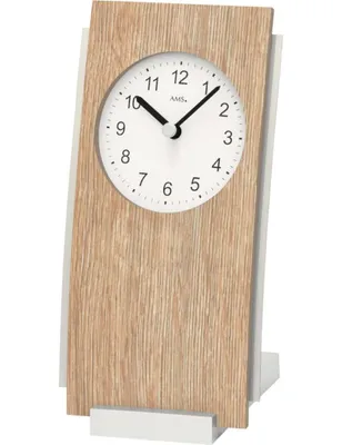 Zdjęcie produktu dla AMS Tischuhr Modell: 1151 aus Holz und Metall, mit weißem Ziffernblatt mit arabischen Ziffern