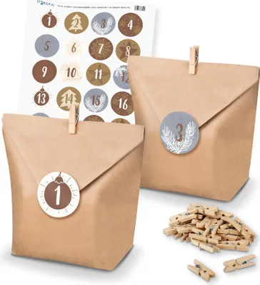 Produktbild von Adventskalender Set 15 Geschenktüten + Klammern + Sticker