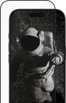 A screen protector for a smartphone, showing an astronaut graphic on the phone screen.