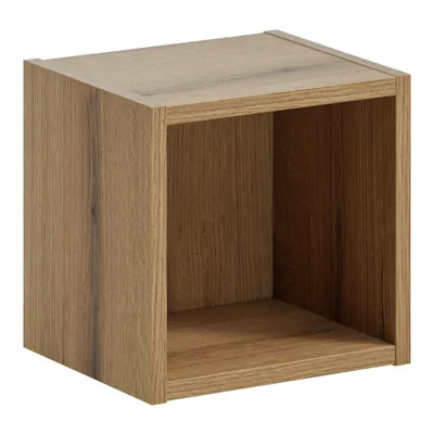 A single cube-shaped shelf unit with a wood-grain finish.