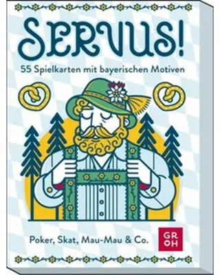 Obrázek produktu pro Servus! 55 hracích karet s bavorskými motivy: Poker, Skat, Mau-Mau & Co. | ilustrovaná sada karet, 55 karet včetně 3 žolíků