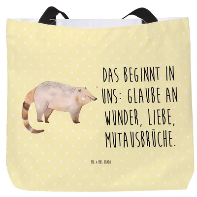 Produktbild von Mr. & Mrs. Panda Shopper Nasenbaer - Gelb Pastell - Geschenk, Nasenbär, Nasenbären, Tasche, Beutel, Strandtasche, Rüsselbär, Reisetasche, Bär, Tote Bag, Lustige Sprüche