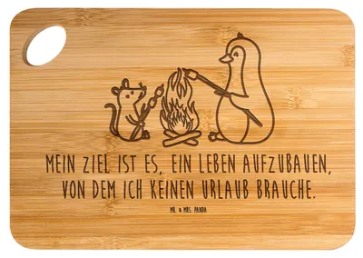 Produktbild von Mr. & Mrs. Panda Holzbrett Pinguin Lagerfeuer - Transparent - Geschenk, Arbeit, Maus, Frühstücksbrettchen, Schneidebrett, Job, Küchenbrett, Brett, Frühstücksbrett