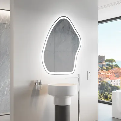 Obrázok produktu pre Moderne Ozdobne Nepravidelné zrkadla na stenu s podsvietenim LED 74 x 94 cm | Farba LED: Biela studená 7000K | GLZ222