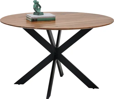 Produktbild von Esstisch PEDRO Esszimmer Tisch Massivholz Echtholz Akazie Metall Gestell rund 130cm
