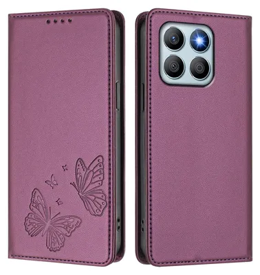 Image de Étui en cuir pour Honor X8B, motif papillon, étui portefeuille à rabat avec support, violet