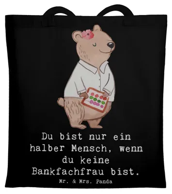 Produktbild von Mr. & Mrs. Panda Schultasche Bankfachfrau Herz - Schwarz - Geschenk, Tragetasche, Jutebeutel, Witzig, Lustig, Tasche, Tote Bag, Ausbildung, Spruch, Uni, Beruf