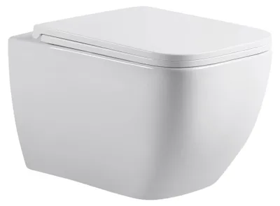 Produktbild von sanicomfort Hänge-WC Adonis Square Spülrandlos mit Turbo Flush 360° – Wand-WC Set inkl. Softclose Sitz – Leise Twister Spülung, Tiefspüler Weiß, Kompatibel mit Geberit