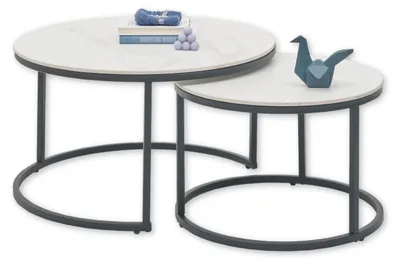 Immagine prodotto di Tavolino Gino set di 2 80x42 cm in Vetroceramica bianca marmorizzata