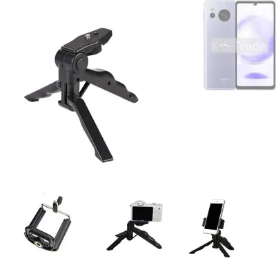 Produktbild von K-S-Trade Stativ Tisch-Ständer Dreibein Handy-Stativ Ständer kompatibel mit Sharp Aquos Sense8 Mini-Stativ Smartphone Tripod Handy-Stativ aus