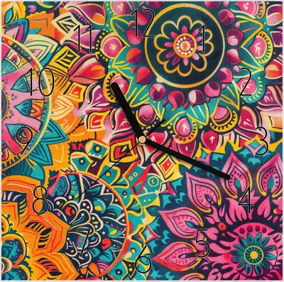 Produktbild von Wanduhr aus Glas mit Motiv Mandala Design- 30 x 30 cm - inkl. Aufhängesystem