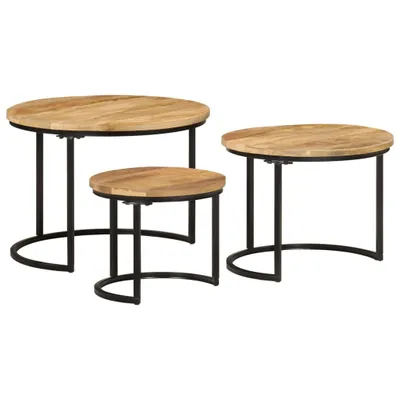 Image de vidaXL Tables d'ensemble 3 pcs. Bois massif rugueux Mango