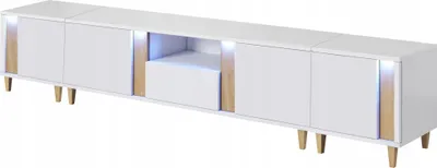 Produktbild von Lowboard RTV-Schrank MARCO 254 cm Schrank, LED- Beleuchtung (Weiss / Weiss + Eiche Wotan)