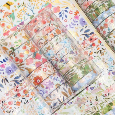 Image de 18 rouleaux de ruban de masquage Washi Floral Gold Foil Adhesive Decorative Paper Tape Beautiful Flower Leaves Plant Pattern Label Sticker for DIY Arts & Crafts Scrapbooking Journals Planners Card Gift Wrapping